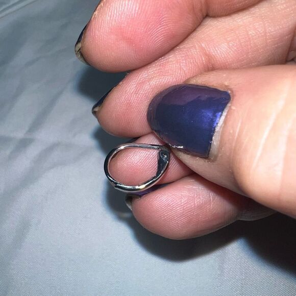 Dainty Silvertone and Deep pink stone Earrings - Picture 4 of 4